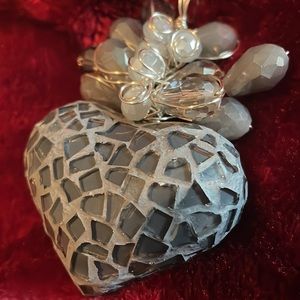Hand Crafted Mosaic Heart Pendant - Gray and Silver